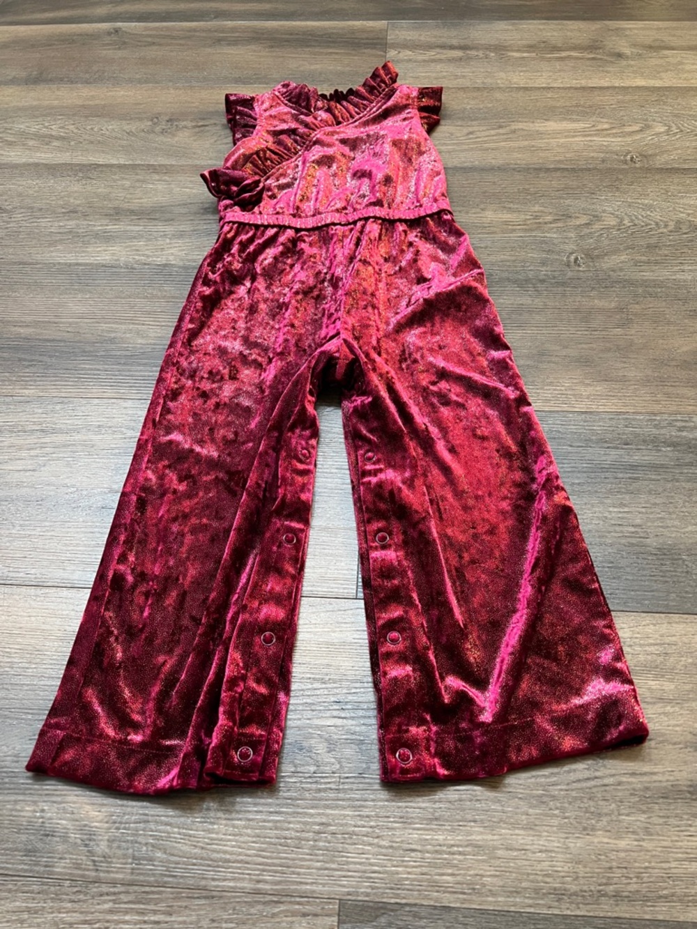 Girls' Red Velvet Ruffled Jumpsuit - Soft Holiday Romper